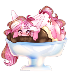 Size: 1934x1987 | Tagged: safe, artist:honeybbear, oc, oc:pinkie cream, pony, unicorn, chibi, female, food, ice cream, mare, micro, simple background, solo, transparent background