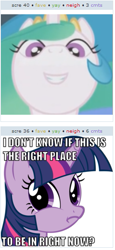 Size: 257x560 | Tagged: safe, princess celestia, twilight sparkle, alicorn, pony, exploitable meme, juxtaposition, juxtaposition win, twiface