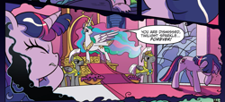 Size: 993x451 | Tagged: safe, idw, princess celestia, twilight sparkle, alicorn, pony, spoiler:comic, spoiler:comic05, floppy ears, floppy horn, nightmare, official comic, royal guard