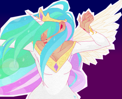 Size: 795x649 | Tagged: safe, artist:stevetwisp, princess celestia, horned humanization, humanized, solo, winged humanization