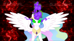 Size: 2732x1536 | Tagged: safe, artist:jamesg2498, princess celestia, alicorn, pony, dark magic, solo, sombra eyes, spread wings, vector, wallpaper, wings