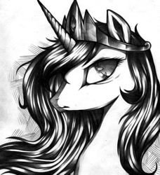 Size: 700x767 | Tagged: safe, artist:applepie5480, princess celestia, alicorn, pony, female, horn, mare, monochrome, solo