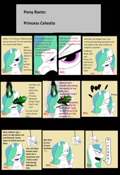 Size: 740x1081 | Tagged: safe, artist:mad-mutt, princess celestia, alicorn, pony, comic, female, horn, mare, multicolored mane, pony rants, solo, white coat