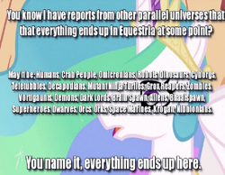 Size: 680x527 | Tagged: safe, princess celestia, alien, human, robot, alternate universe, crossover, equestria, fanfic, image macro, meme, parallel universe, reference, text