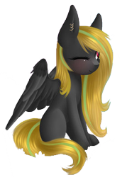 Size: 271x379 | Tagged: safe, artist:bambudess, derpibooru import, oc, oc only, oc:hibiki blackwing, pegasus, pony, one eye closed, solo, wink