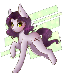 Size: 2300x2527 | Tagged: safe, artist:bambudess, derpibooru import, oc, oc only, oc:whisper, earth pony, pony, art trade, green eyes, purple mane, raised leg, solo