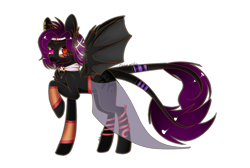 Size: 1024x688 | Tagged: safe, artist:bambudess, artist:lisamena99, derpibooru import, oc, oc only, oc:stephanie cocoa, original species, collaboration, bat wings, clothes, female, heterochromia, mare, simple background, solo, transparent background, two tails