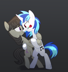 Size: 1467x1560 | Tagged: safe, artist:yaaaco, derpibooru import, dj pon-3, octavia melody, vinyl scratch, earth pony, pony, unicorn, bipedal, dancing, female, flower, lesbian, looking at each other, mare, rose, scratchtavia, shipping, simple background, smiling