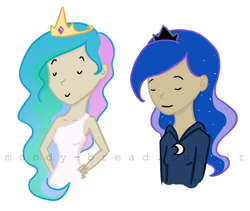 Size: 900x760 | Tagged: safe, artist:grandchaser, princess celestia, princess luna, humanized, skinny