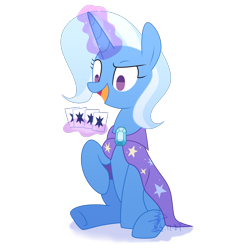 Size: 1300x1400 | Tagged: safe, artist:yaaaco, derpibooru import, trixie, pony, unicorn, card, female, levitation, magic, mare, no pupils, simple background, solo, telekinesis, transparent background