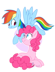 Size: 1500x1964 | Tagged: safe, artist:yaaaco, derpibooru import, pinkie pie, rainbow dash, earth pony, pegasus, pony, duo, female, lesbian, pinkiedash, shipping, simple background