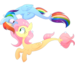 Size: 2502x2125 | Tagged: safe, artist:yaaaco, derpibooru import, fluttershy, rainbow dash, seapony (g4), my little pony: the movie, duo, female, flutterdash, lesbian, seaponified, seapony fluttershy, seapony rainbow dash, shipping, simple background, species swap, transparent background