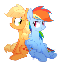 Size: 1400x1450 | Tagged: safe, artist:yaaaco, derpibooru import, applejack, rainbow dash, earth pony, pegasus, pony, duo, female, mare, simple background, sitting, transparent background