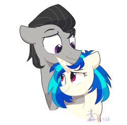 Size: 764x753 | Tagged: safe, artist:yaaaco, derpibooru import, dj pon-3, octavia melody, octavius, vinyl scratch, earth pony, pony, female, half r63 shipping, male, mare, rule 63, scratchtavia, scratchtavius, shipping, simple background, smiling, stallion, straight, white background