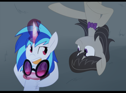 Size: 2027x1500 | Tagged: safe, artist:yaaaco, derpibooru import, dj pon-3, octavia melody, vinyl scratch, earth pony, pony, unicorn, female, grass, lesbian, looking at each other, magic, mare, night, open mouth, scratchtavia, shipping, sunglasses, telekinesis