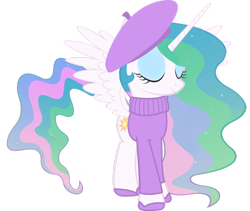 Size: 900x760 | Tagged: safe, artist:cool77778, princess celestia, alicorn, pony, beret, eyes closed, solo