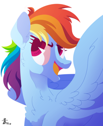 Size: 2970x3635 | Tagged: safe, artist:yaaaco, derpibooru import, rainbow dash, pegasus, pony, chest fluff, female, mare, open mouth, simple background, solo, white background