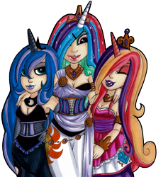 Size: 1154x1218 | Tagged: safe, artist:speedeh, princess cadance, princess celestia, princess luna, horned humanization, humanized