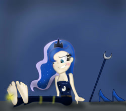 Size: 1451x1278 | Tagged: safe, artist:captainbasilisx, princess luna, blushing, feet, female, fetish, foot fetish, high heels, humanized, shoes, skinny, solo, tickle fetish, tickle torture, tickling