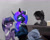 Size: 2480x1993 | Tagged: safe, artist:magnaluna, derpibooru import, princess luna, trixie, twilight sparkle, twilight sparkle (alicorn), oc, alicorn, bat pony, pony, cheek fluff, chest fluff, collar, crown, curved horn, drunk, ear fluff, eyes closed, floppy ears, galaxy mane, horn, jewelry, leg fluff, male, open mouth, regalia, stallion, unamused, wing fluff