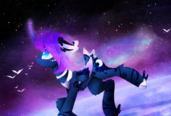 Size: 2780x1890 | Tagged: safe, artist:magnaluna, derpibooru import, princess luna, alicorn, pony, alternate hairstyle, alternate universe, body markings, curved horn, galaxy mane, solo