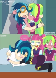 Size: 2562x3543 | Tagged: safe, artist:rainbowyoshi305, indigo zap, lemon zest, sour sweet, equestria girls, friendship games, ass up, bed, blushing, drool, female, kissing, lemonzap, lesbian, pillow, prone, shipping, the ass was fat