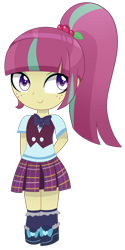 Size: 2300x4600 | Tagged: safe, artist:emera33, sour sweet, equestria girls, friendship games, bowtie, chibi, clothes, crystal prep academy uniform, school uniform, simple background, skirt, smiling, solo, transparent background