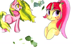 Size: 1280x863 | Tagged: safe, artist:whale, lemon zest, sour sweet, pony, equestria girls, friendship games, equestria girls ponified, ponified, ponytail, traditional art, watercolor painting