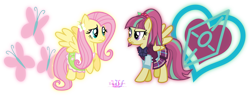 Size: 4775x1817 | Tagged: safe, artist:meganlovesangrybirds, fluttershy, sour sweet, pony, equestria girls, friendship games, absurd resolution, bowtie, canterlot high, clothes, crystal prep academy, crystal prep academy uniform, crystal prep shadowbolts, cutie mark, equestria girls outfit, equestria girls ponified, floating, inkscape, logo, looking at each other, pleated skirt, ponified, school uniform, signature, simple background, skirt, transparent background, vector, versus, wondercolts