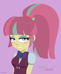 Size: 840x1018 | Tagged: safe, artist:a-r-i-a-1997, sour sweet, equestria girls, friendship games, bedroom eyes, grin, ponytail, shit eating grin, solo