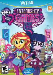 Size: 753x1060 | Tagged: safe, fluttershy, indigo zap, pinkie pie, rainbow dash, sci-twi, sour sweet, sugarcoat, sunset shimmer, twilight sparkle, equestria girls, friendship games, cover, cover art, equestria girls logo, nintendo, poster, video game, wii u