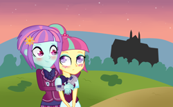 Size: 1570x974 | Tagged: safe, artist:noahther, sour sweet, sunny flare, equestria girls, friendship games, adoraflare, blushing, clothes, crystal prep academy, crystal prep academy uniform, cute, female, lesbian, school uniform, shipping, sourbetes, sourflare