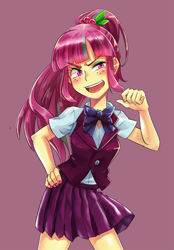 Size: 800x1152 | Tagged: safe, artist:tzc, sour sweet, equestria girls, friendship games, bowtie, clothes, crystal prep academy uniform, female, freckles, nail polish, ponytail, school uniform, simple background, solo, vest