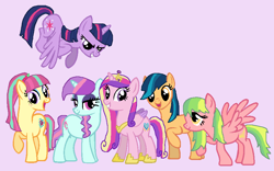 Size: 876x545 | Tagged: safe, artist:diana173076, indigo zap, lemon zest, princess cadance, sour sweet, sunny flare, twilight sparkle, twilight sparkle (alicorn), alicorn, earth pony, pegasus, pony, unicorn, equestria girls, equestria girls ponified, ponified