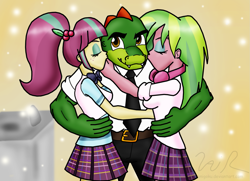 Size: 1753x1268 | Tagged: safe, artist:sonigoku, lemon zest, sour sweet, equestria girls, friendship games, crossover, ponytail, sonic the hedgehog (series), vector the crocodile