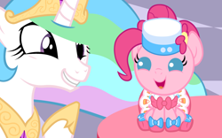 Size: 5760x3600 | Tagged: safe, artist:beavernator, pinkie pie, princess celestia, alicorn, earth pony, pony, absurd resolution, baby, baby pie, baby pony, clothes, cute, dress, foal, gala dress, hat, hnnng, smiling, vector