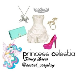 Size: 500x500 | Tagged: safe, princess celestia, clothes, cosplay, crown, dress, high heels, jewelry, necklace, outfit, ring, tiara, wallet