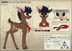 Size: 2200x1580 | Tagged: safe, artist:yakovlev-vad, derpibooru import, oc, oc only, oc:arny, deer, original species, peryton, clothes, reference sheet, scarf, solo