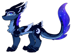 Size: 1530x1104 | Tagged: dead source, safe, artist:magnaluna, derpibooru import, princess luna, dragon, cheek fluff, chest fluff, colored wings, colored wingtips, dragoness, dragonified, ear fluff, female, fluffy, galaxy mane, horns, leg fluff, looking at you, looking back, lunadragon, paws, simple background, slit eyes, solo, species swap, transparent background, wing fluff