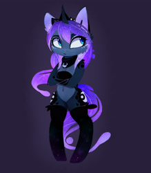 Size: 2480x2825 | Tagged: safe, artist:magnaluna, derpibooru import, princess luna, alicorn, pony, semi-anthro, alternate universe, bandana, bipedal, clothes, crossed arms, cute, female, galaxy mane, luna is not amused, lunabetes, mare, simple background, socks, solo, unamused