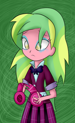 Size: 1700x2800 | Tagged: safe, artist:graytyphoon, lemon zest, equestria girls, friendship games, broken, clothes, crying, crystal prep academy uniform, cute, green, headphones, sad, school uniform, solo, zestabetes