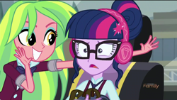 Size: 1920x1080 | Tagged: safe, screencap, lemon zest, sci-twi, twilight sparkle, equestria girls, friendship games, cute, glasses, headphones, horrified, zestabetes