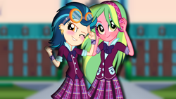 Size: 1000x563 | Tagged: safe, artist:amante56, artist:kawaiinikki, artist:xebck, indigo zap, lemon zest, equestria girls, friendship games, blushing, crystal prep academy, crystal prep shadowbolts, female, lemonzap, lesbian, photo, pose, shipping, vector