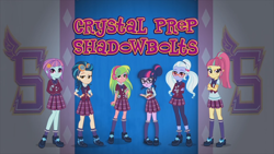 Size: 1920x1080 | Tagged: safe, screencap, indigo zap, lemon zest, sci-twi, sour sweet, sugarcoat, sunny flare, twilight sparkle, equestria girls, friendship games, arm behind back, book, clothes, crossed arms, crystal prep academy, crystal prep academy uniform, crystal prep shadowbolts, glasses, goggles, headphones, looking at you, school uniform, shadow five, shadow six, text, youtube link