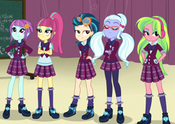 Size: 1018x720 | Tagged: safe, screencap, indigo zap, lemon zest, sour sweet, sugarcoat, sunny flare, equestria girls, cropped, shadow five