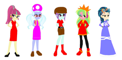 Size: 1412x692 | Tagged: safe, artist:eli-j-brony, artist:selenaede, indigo zap, lemon zest, sour sweet, sugarcoat, sunny flare, equestria girls, ashley, crossover, donkey kong series, mona, nintendo, pauline, princess shokora, shadow five, super mario bros., toadette, warioware