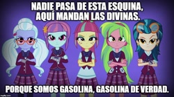 Size: 888x499 | Tagged: safe, edit, edited screencap, screencap, indigo zap, lemon zest, sour sweet, sugarcoat, sunny flare, equestria girls, meme, patito feo, shadow five, shadowbolt comments, spanish, translation request