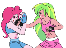 Size: 720x532 | Tagged: safe, artist:toyminator900, lemon zest, pinkie pie, equestria girls, abuse, blood, boxing, bruised, exeron fighters, exeron gloves, pinkiebuse, simple background, transparent background