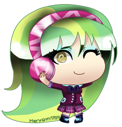 Size: 3464x3616 | Tagged: safe, artist:meryam1724, lemon zest, equestria girls, friendship games, chibi, cute, looking at you, smiling, solo, wink, zestabetes
