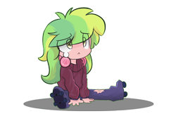 Size: 1312x864 | Tagged: safe, artist:jankrys00, lemon zest, equestria girls, friendship games, accident, chibi, crying, cute, headphones, roller skates, simple background, solo, transparent background, zestabetes